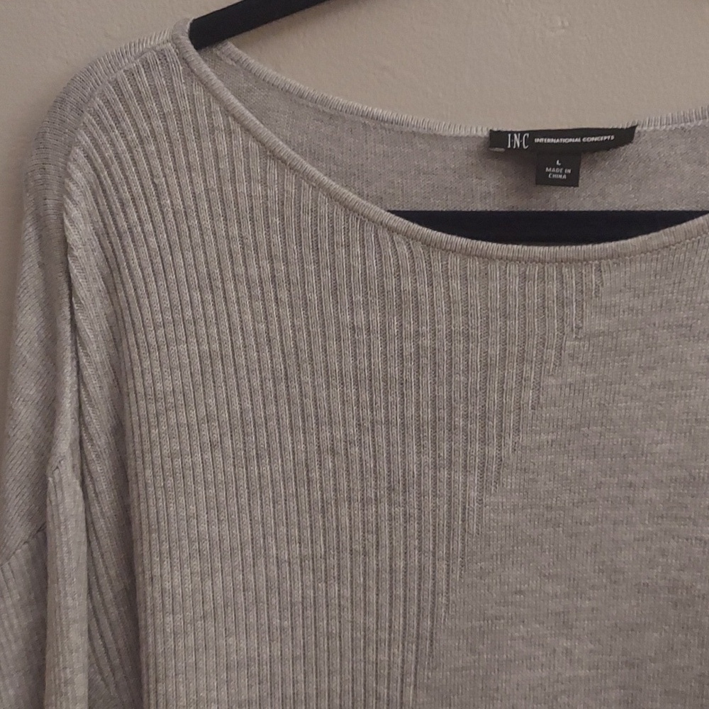 INC INTERNATIONAL CONCEPTS Light Grey Cashmere Blend Long Sleeve Tunic Sweater L - Picture 4 of 11